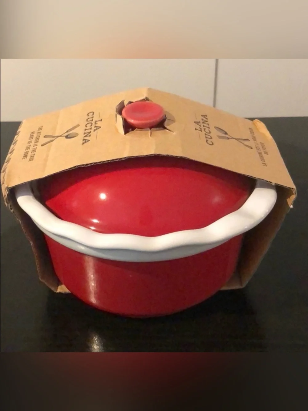 Red Ceramic Covered Baker, . La Cucina covered casserole dish baking, 6.25”